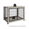 Furniture Style Dog Crate Side Table on Wheels with Double Doors and Lift Top.(Grey,43.7''w x 30''d x 31.1''h)