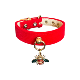 Bee Mine Dog Collar (Color: Red, size: 12")