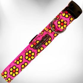 Flower Dog Collars (Color: Yellow Daisies on Pink, size: L 1" width fits 14-25" neck)