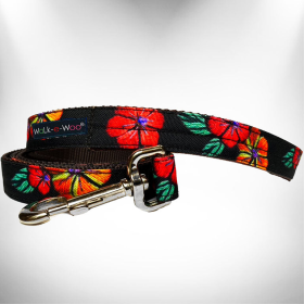 Dog Leash (Color: Flowers on Black, size: REGULAR 1" width- 5' long)