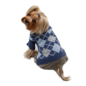 Argyle Turtleneck Sweater in Navy/Grey/Light Blue (Color: Blue, size: L)