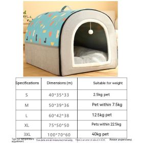 Warm Semi-enclosed Removable And Washable Two-color Geometric Pattern House Kennel (Option: Blue Gray-3XL)