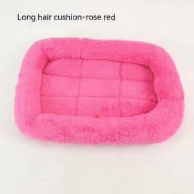 Teddy Bichon Cage Mat Small And Medium Dog Mat TeddyPomeranian Cotton Cushion (Option: Rose Red Long Hair-XL Extra Large 9050cm)