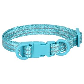 Double D Ring Release Buckle Webbing Dog Collar Reflective (Option: Blue-S)