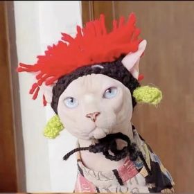 Punk Cat Hat Funny Rock Decoration (Option: Red Hair Punk Hat-S)