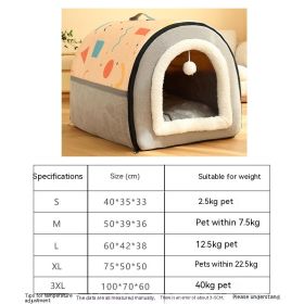 Warm Semi-enclosed Removable And Washable Two-color Geometric Pattern House Kennel (Option: Yellow Gray-L)