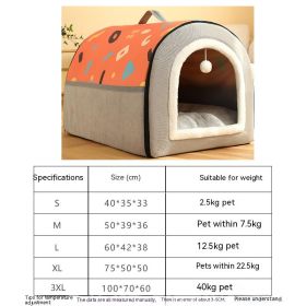 Warm Semi-enclosed Removable And Washable Two-color Geometric Pattern House Kennel (Option: Orange Gray-XL)