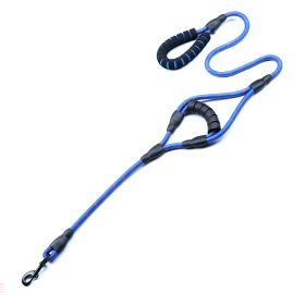 Nylon Woven Reflective Round Rope Double Handle Dog Hand Holding Rope (Option: Flower Handle Heavy Blue-150x1.2cm)