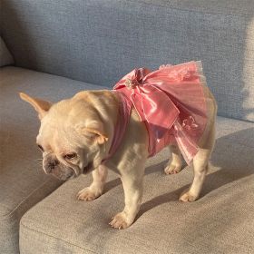 Mesh Dress Skirt Dogs And Cats Bow Pearl (Option: Pink-L)