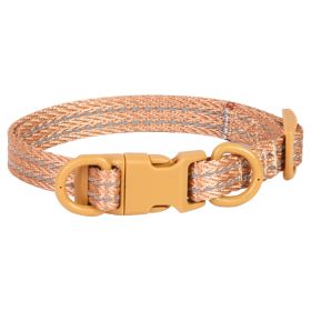 Double D Ring Release Buckle Webbing Dog Collar Reflective (Option: Khaki-S)