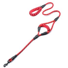 Nylon Woven Reflective Round Rope Double Handle Dog Hand Holding Rope (Option: Flower Handle Red-180x1.2cm)